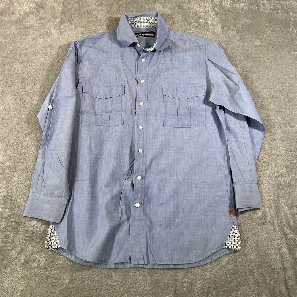 Reyn Spooner Long Sleeve Shirt Men's M Light Blue Geometric Button Up Pockets